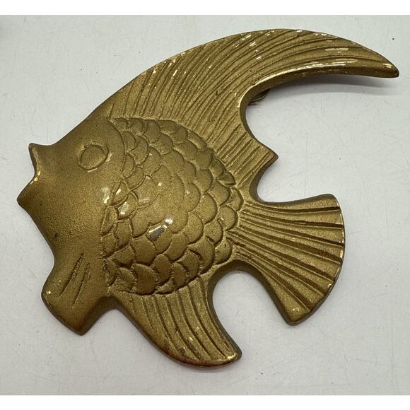 Vtg Brass Angel Fish Wall Hanging Decor Set Of 4 Nautical Sea Life MCM Patina - Picture 6 of 8